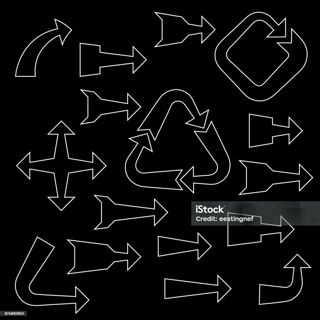 Arrow Sign Set Isolated On Black Background Vector Outline Illustration ...