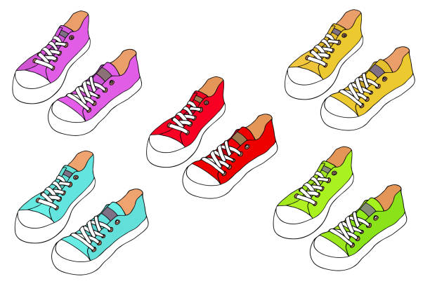 Various Converse Shoes Hand Drawn Fashion Vector Set Red Blue Yellow Green  Pink Shoes Stock Illustration - Download Image Now - iStock