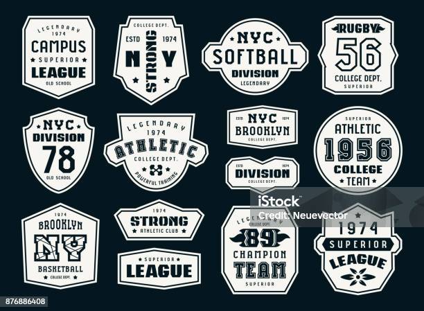 Set Of Emblems And Patches In Sport Style Stock Illustration - Download Image Now - American Football - Sport, Textile Patch, Basketball - Sport