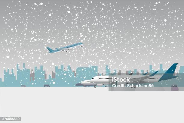 Snowfall In Airport Stock Illustration - Download Image Now - Airport, Blizzard, Snow