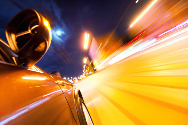 istock Car on the road with motion blur background. 876892566