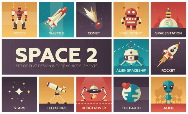 Vector illustration of Space - set of flat design infographics elements