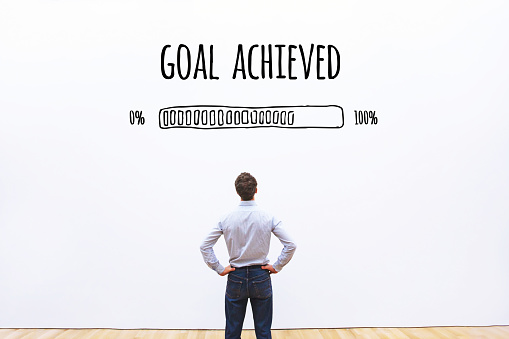 goal achieved progress loading bar, concept of achievement process