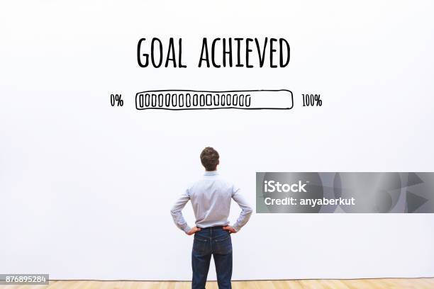 Goal Achieved Progress Loading Bar Stock Photo - Download Image Now - Goal - Sports Equipment, Finishing, Measuring