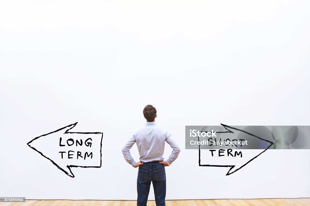 long term vs short term long term vs short term concept Text Stock Photo