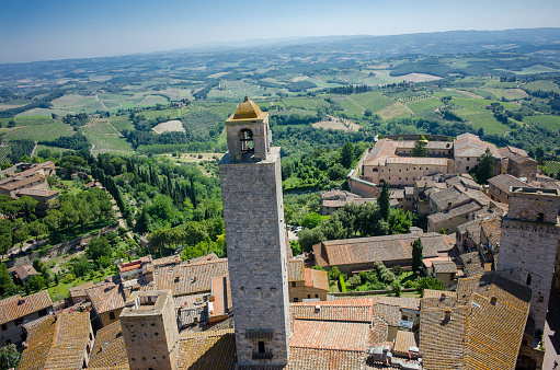 Aerial view of beautiful medieval town San Gimignano in Tuscany, Italy