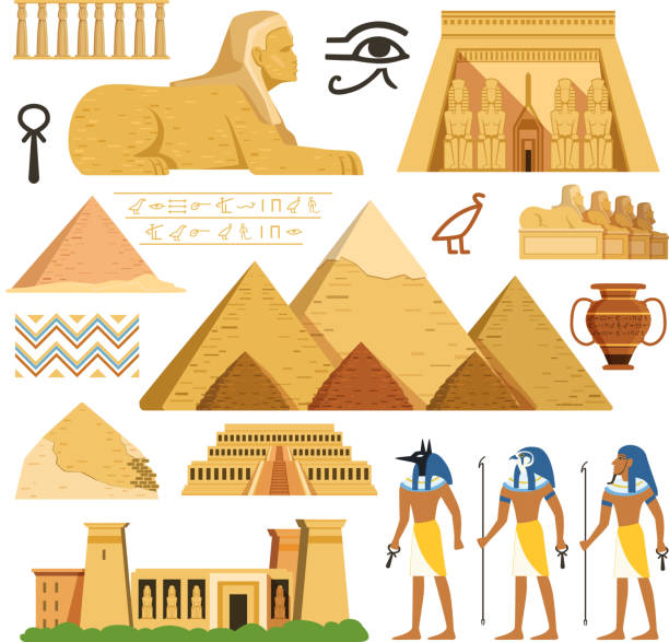 ilustrações de stock, clip art, desenhos animados e ícones de pyramid of egypt. history landmarks. cultural objects and symbols of egyptians - giza pyramids sphinx pyramid shape pyramid