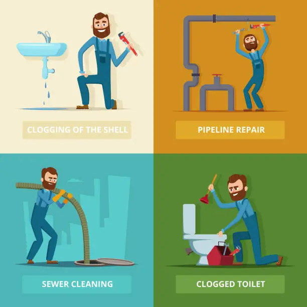 Vector illustration of Concept pictures set of plumber at work