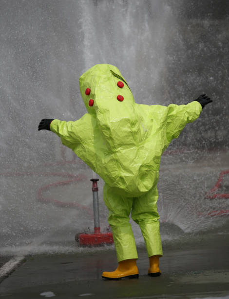 istock Person with protective suit with air filtering system to breathe 876902578