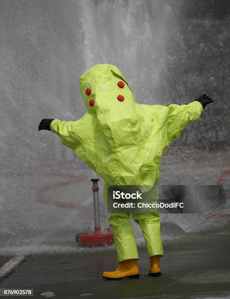 Person With Protective Suit With Air Filtering System To Breathe Stock Photo - Download Image Now