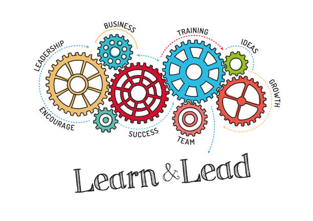 getriebe und lernen und führen mechanismus - success practicing leadership leading stock-grafiken, -clipart, -cartoons und -symbole