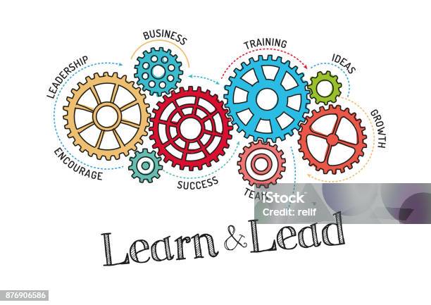 Gears And Learn And Lead Mechanism Stock Illustration - Download Image Now - Leadership, Learning, Sports Training