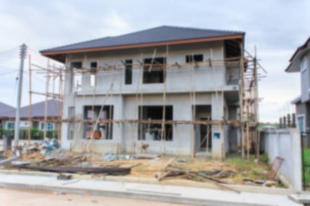 New modern house under construction at building site blur for background