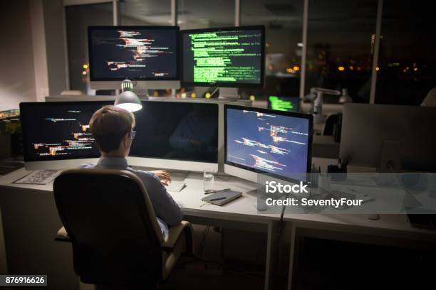 Talented Coder At Workplace Stock Photo - Download Image Now - Computer Hacker, Russia, Computer Programmer
