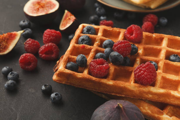 istock Belgium waffles with berries and f 876923926