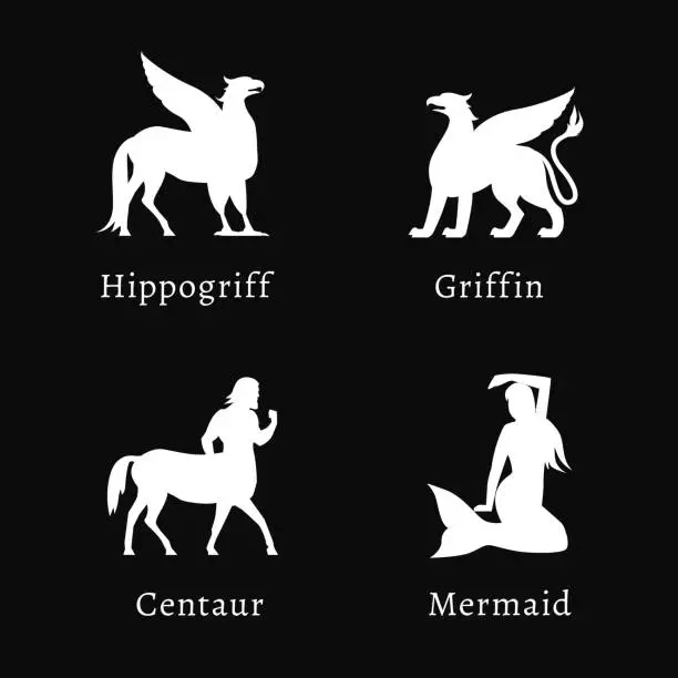 Vector illustration of mythical creatures set