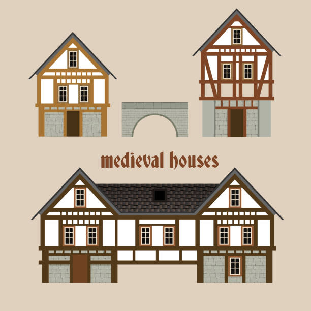 Medieval Town Houses Medieval  ancient town houses. Set of beautiful vector illustrations in modern flat style isolated on a light beige background. Historic collection useful for maps, books and games design. medieval architecture stock illustrations