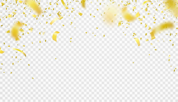 落下の紙吹雪は分離境界の背景です。光沢のあるゴールドのパーティの見掛け倒しの飛行 - party hat party birthday confetti点のイラスト素材／クリップアート素材／マンガ素材／アイコン素材