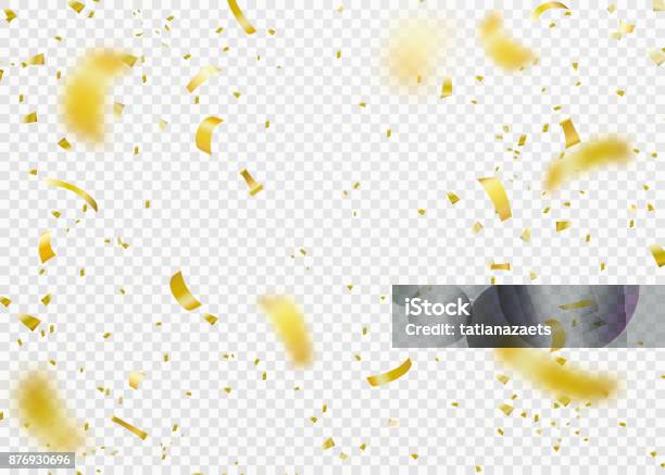 Confetti Background Shiny Gold Falling Pieces Of Foil Paper For Party Birthday Stock Illustration - Download Image Now