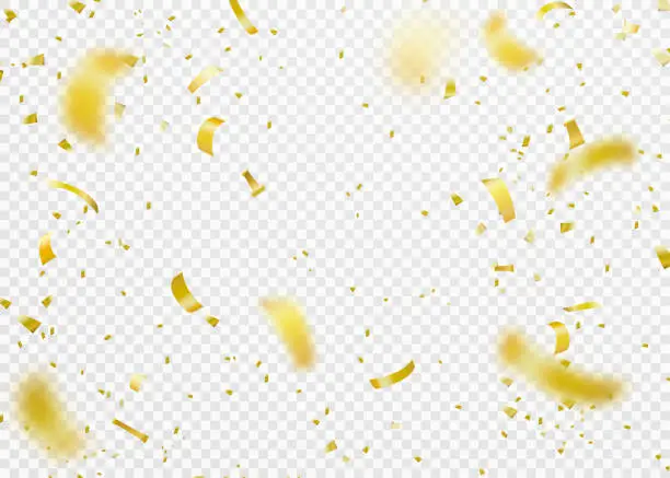 Vector illustration of Confetti background. Shiny gold falling pieces of foil paper for party, birthday