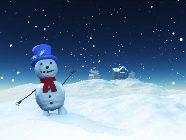 istock 3D Christmas landscape with cute snowman 876934254