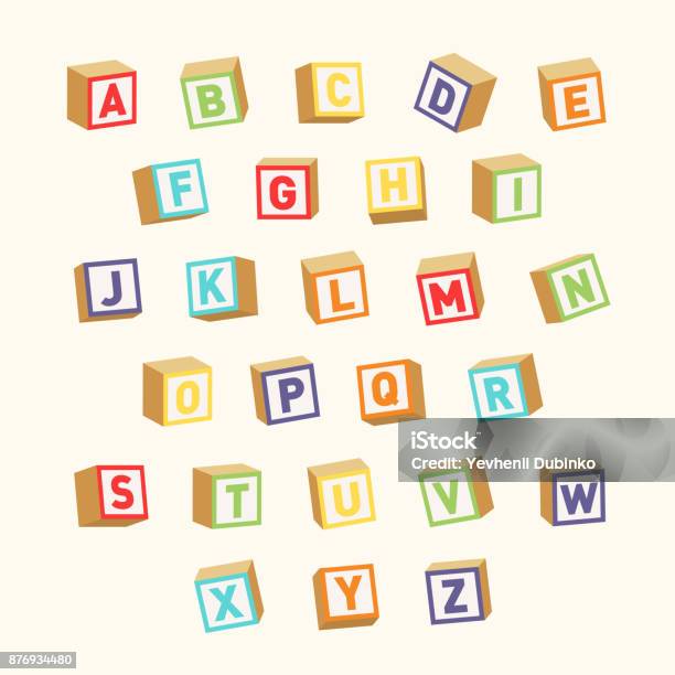 Alphabet Blocs De Jouets Colorés Polices Pour Léducation Des Enfants Vecteurs libres de droits et plus d'images vectorielles de Jeu de construction