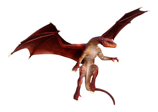 istock 3D rendering red fantasy dragon on white 876934644