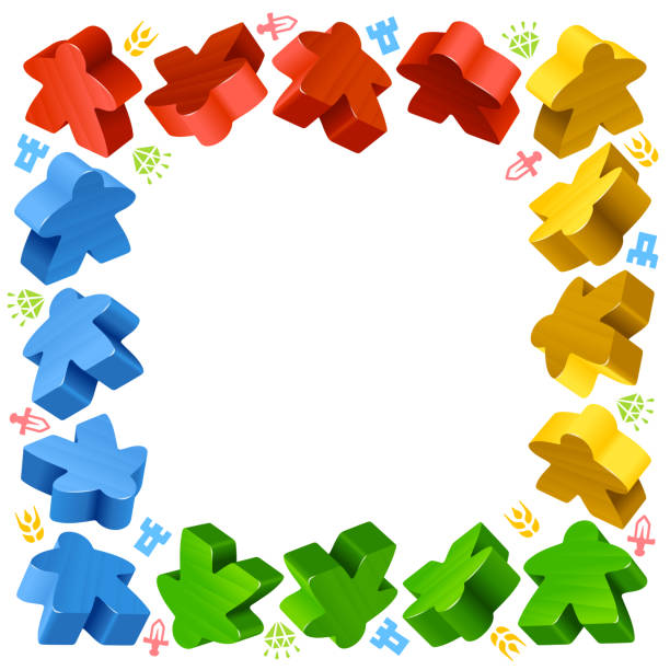Square frame of multicolored meeples vector art illustration