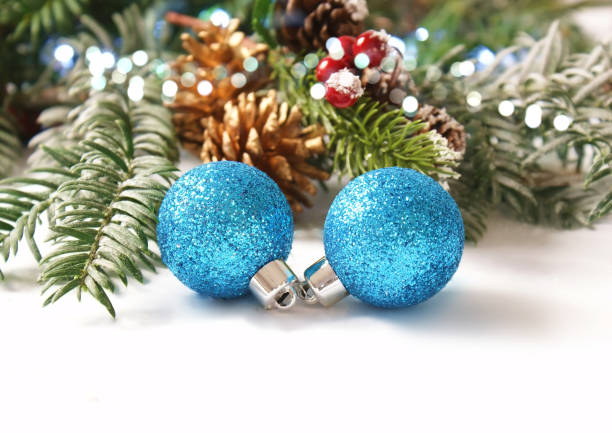 istock Blue glitter Christmas baubles 876941284