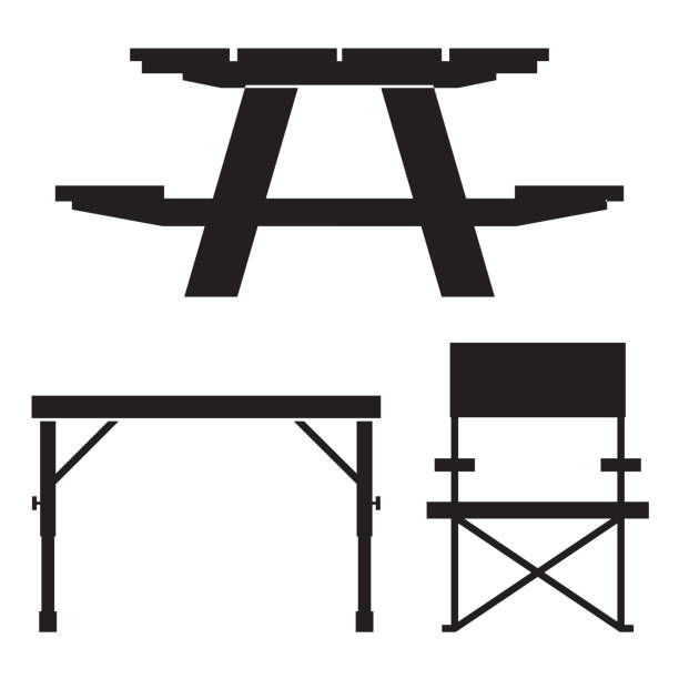 ikony kempingu i stołu piknikowego - stół piknikowy stock illustrations