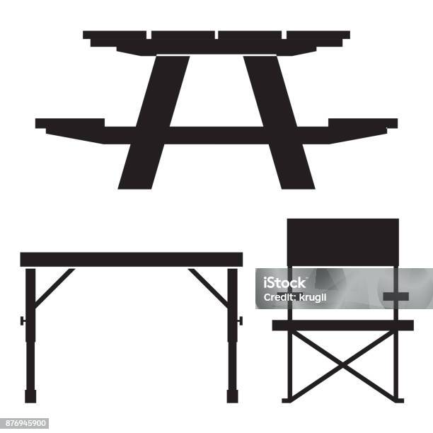 Camping And Picnic Table Icons Stock Illustration - Download Image Now - Picnic Table, Icon Symbol, Picnic