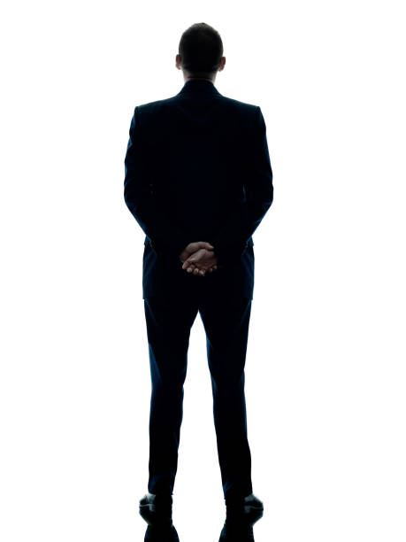 business man standing rear view isolated