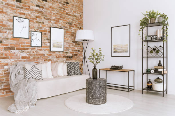 istock Living room with brick wall 876949726