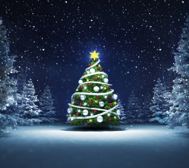 istock xmas tree in winter snowy woods 876950140