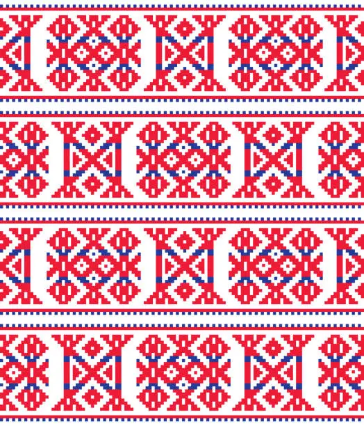 Vector illustration of Sami seamless vector design, Lapland cross-stitch vector pattern, folk art Scandinavian, Nordic style