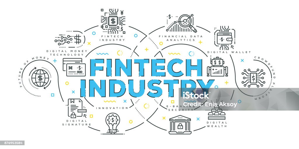 Modern Flat Line Design Concept of Fintech Industry Financial Technology stock vector