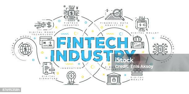 Modern Flat Line Design Concept Of Fintech Industry Stock Illustration - Download Image Now