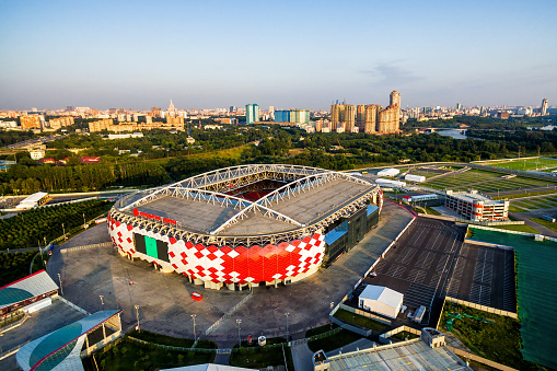 Moscow - August 20, 2017: Aerial view of Spartak Stadium (Otkritie Arena). Spartak Stadium has been selected for the 2018 FIFA World Cup.