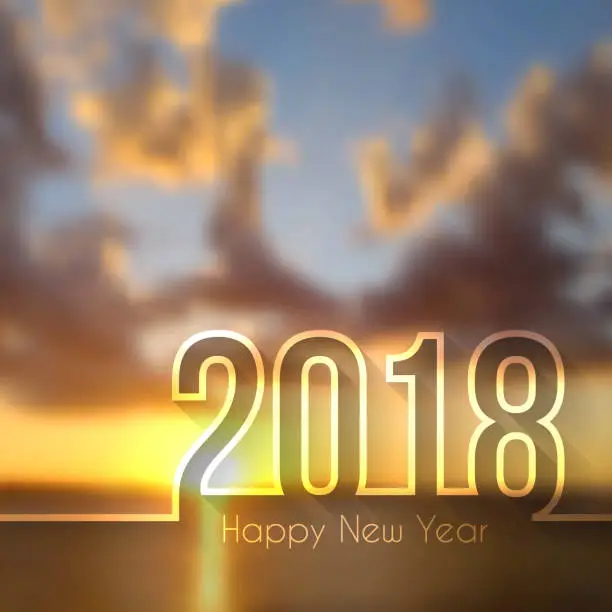 Vector illustration of Happy new year 2018 - Blurred Sunset or Sunrise