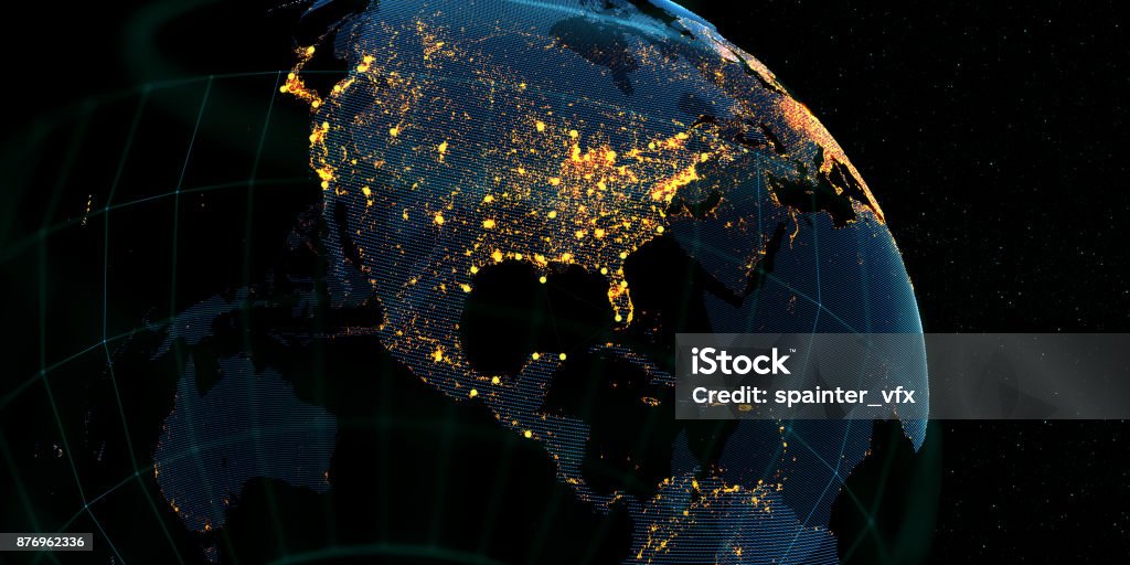 Global International Connectivity Background Connection lines Around Earth Globe, Futuristic Technology Theme Background with Light Effect. 3D Rendering USA Stock Photo