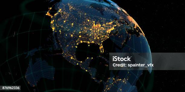 Global International Connectivity Background Stock Photo - Download Image Now - USA, Map, Technology