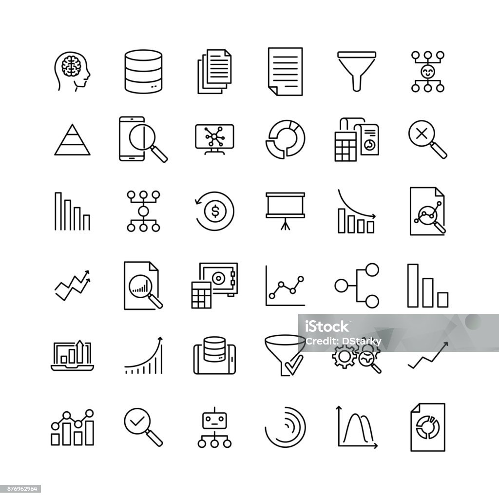 Simple collection of big data related line icons. Thin line vector set of signs for infographic, logo, app development and website design. Premium symbols isolated on a white background. Data stock vector