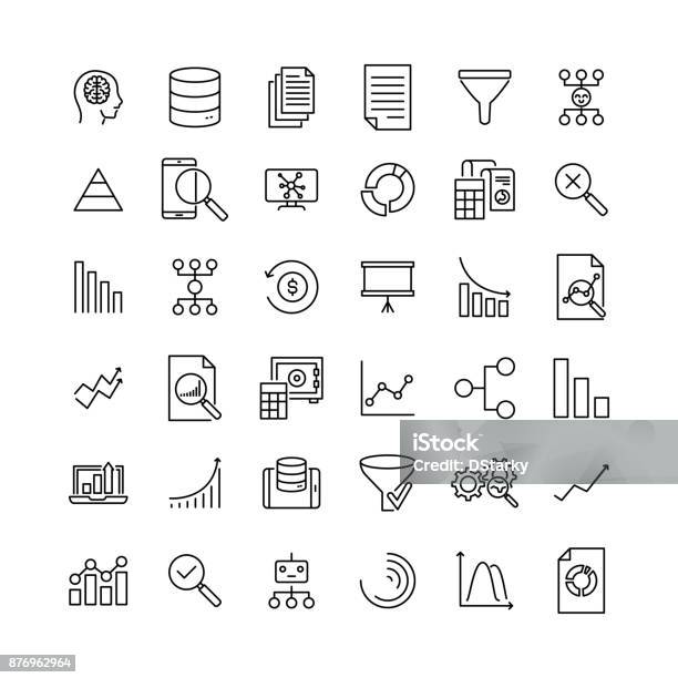 Simple Collection Of Big Data Related Line Icons Thin Line Vector Set Of Signs For Infographic Logo App Development And Website Design Premium Symbols Isolated On A White Background Stock Illustration - Download Image Now