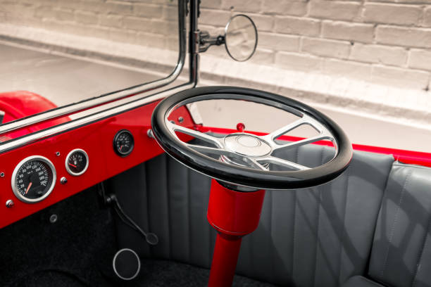 Custom hot rod interior Vintage custom made hot rod interior with steering wheel cruising hot rods stock pictures, royalty-free photos & images