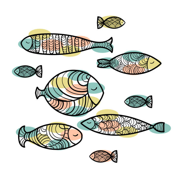 귀여운 바다 물고기의 집합입니다. 벡터 일러스트 레이 션 - angelfish fish pets sea life stock illustrations