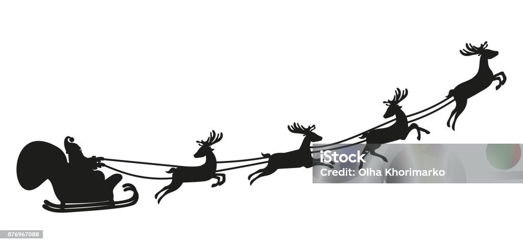 Santa Claus flying with deer. Silhouette Santa Claus flying with deer. Black silhouette on white background. Vector illustration Santa Claus stock vector