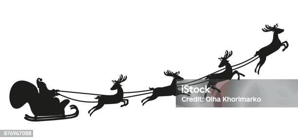 Santa Claus Flying With Deer Silhouette Stock Illustration - Download Image Now - Santa Claus, Animal Sleigh, In Silhouette
