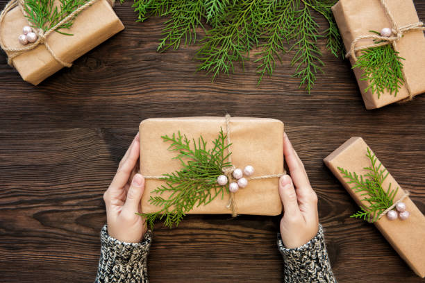 istock Female hands holding Christmas gift 876970014