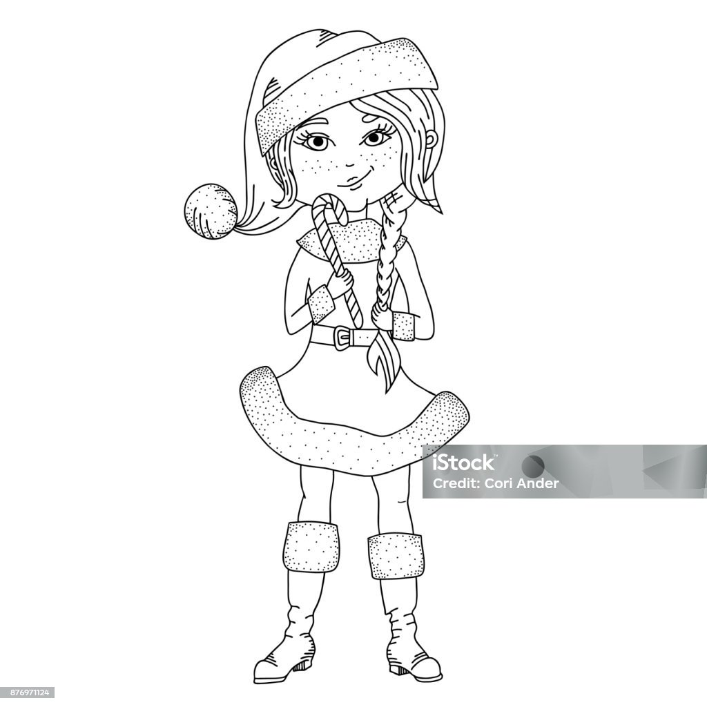 Schattig Meisje Jongen In Santa Kostuum Zwartwit Afbeelding  Stockvectorkunst En Meer Beelden Van Kerstvrouw - Istock