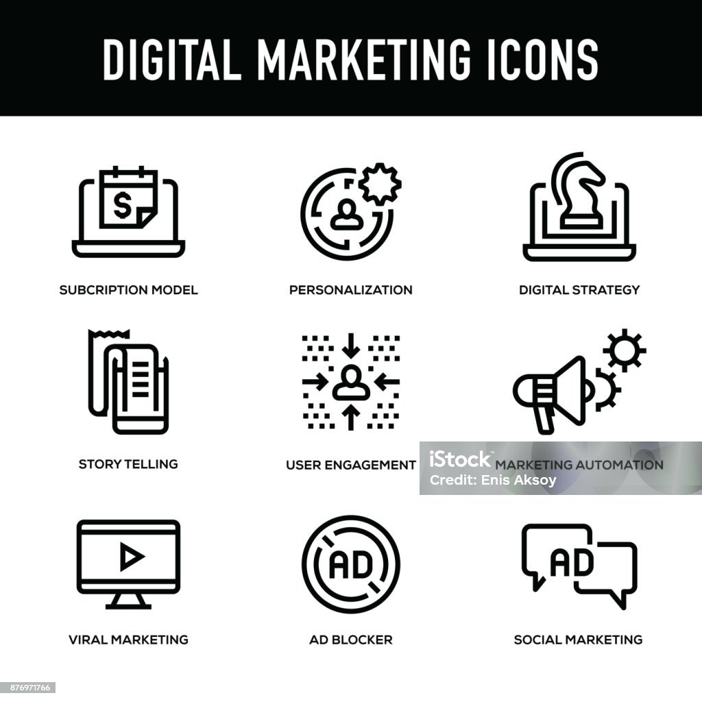 Digital Marketing Icon Set - Thick Line Series Customized stock vector